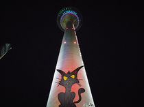 Düsseldorfer Rheinturm Art Katze by Stefan Gilles