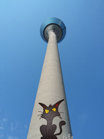 Düsseldorfer Rheinturm Tag Art Katze by Stefan Gilles