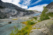 Blue glacier with lake Nigardsbreen in Norway by Bastian Linder