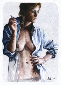 Nude study of a woman with cigarette by Rene Bui