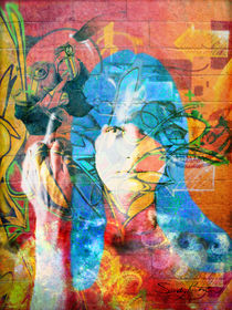 Abstract Graffiti Style Portrait of Grace Slick and Song White Rabbit by Sandy Richter