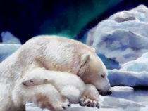 White Polar Bear With A Small Baby Bear. by Elena Oglezneva