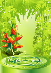 Zen Green Bamboo Heliconias and Water von bluedarkart-lem