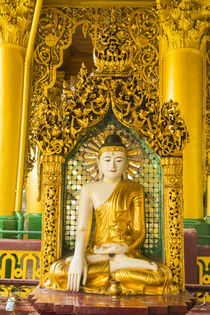 Yangon. Shwedagon Pagoda. Buddha in an ornate niche. von Danita Delimont