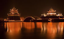 Ancient Temple Night Reflection Bridge Jinming Lake Kaifeng Chin by Danita Delimont