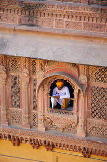 Man in a window, Mehrangarh Fort, Jodhpur, Rajasthan, India. by Danita Delimont