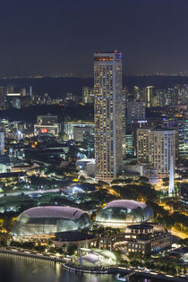 Singapore, elevated city skyline above Marina Reservoir, dusk by Danita Delimont