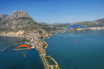Aerial view of Yesilada in Lake Egirdir, paramotors flying, ... by Danita Delimont