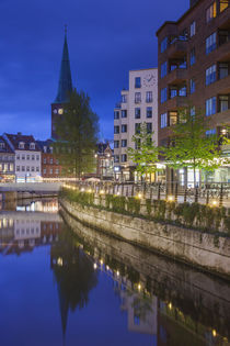 Denmark, Jutland, Aarhus, canal side cafes, evening von Danita Delimont
