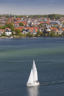 Denmark, Funen, Svendborg, elevated town view with sailboat von Danita Delimont