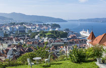 Bergen, Norway aerial of the city from above mountain of cit... by Danita Delimont