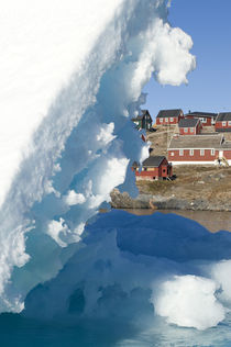 Village and iceberg, Ittoqqortoormiit, Scorsby sound, Greenland by Danita Delimont