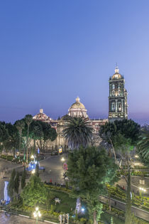 Zocolo and Puebla Cathedral at Twilight by Danita Delimont
