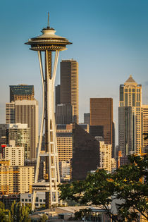 Setting sunlight on the Space Needle and Seattle skyline, Wa... von Danita Delimont