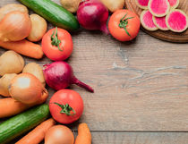 Set of fresh vegetables for a healthy cooking on wood. by Sergii Petruk