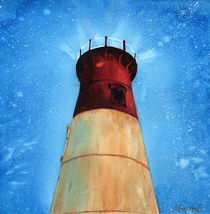 Lighthouse in the night, Cape Cod lighthouse, starry sky, Massachusetts, watercolor by Ellen Paul watercolor