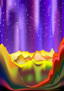 Aurora Borealis on Rainbow Surreal Mountains by bluedarkart-lem