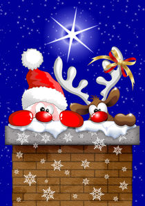 Funny Christmas Santa and Reindeer Cartoon von bluedarkart-lem