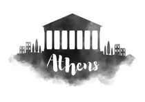 Athens Watercolor City Skyline von Kursat Unsal