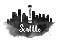 Seattle Watercolor City Skyline von Kursat Unsal