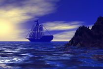 sailing ship in the blue von kunstmarketing