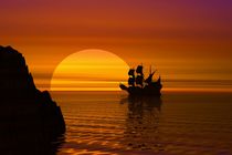 ship sailing before sunset von kunstmarketing