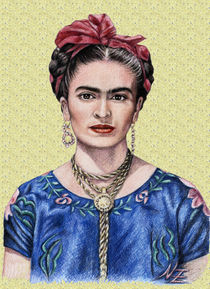 Frida Kahlo vor goldgelbem Hintergrund von Nicole Zeug