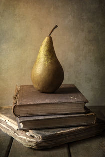 Still life with old books and pear by Jarek Blaminsky