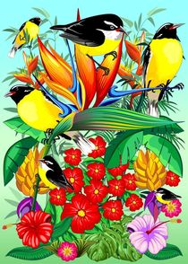 Birds and Nature Floral Exotic Scenery by bluedarkart-lem