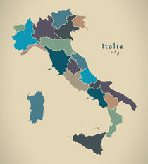 Modern Map - Italia with regions colored IT by Ingo Menhard