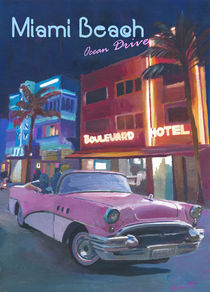 Miami Ocean Drive Convertible Night Retro Poster von M.  Bleichner