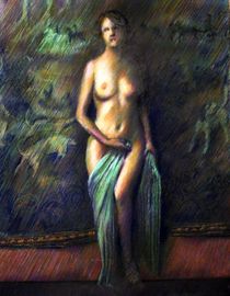 Nude standing in front of tapestry (2012) von Corne Akkers