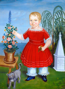 Girl in red & flowers naive american painting von artokoloro