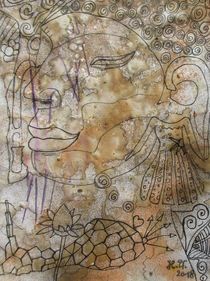 Meditierender Buddha - Designerbild Acryl-Mischtechnik mit außergewöhnlichen Hintergrundmalereien von Heide Pfannenschwarz