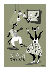 Dancing In Tiki Bar Mid Century Modern Atomic Cats by atomicoffice