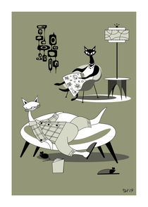 Lazy Friday Night Mid Century Modern Atomic Cats And Mice by atomicoffice