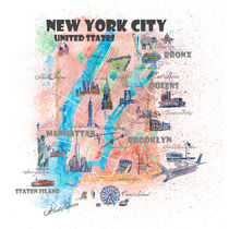 New York City Illustrierte Karte mit Hauptstraßen, Sehenswürdigkeiten und Highlights by M.  Bleichner