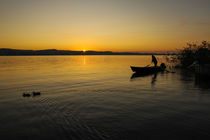 Fischer bei Sonnenaufgang vor der Insel Reichenau - Bodensee von Christine Horn