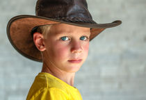 Young Blond Boy With LederHat von Eveline Toplak