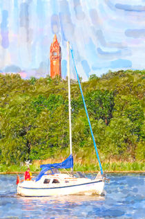 Segelboot und Grunewald Turm in Berlin by havelmomente