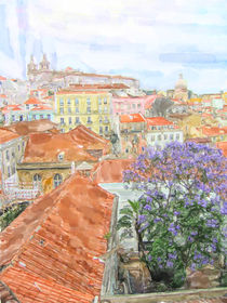 Illustration of Lisbon church names Sao Vicente de Fora Church in district Alfama. by havelmomente