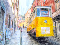 Illustration of traditional Funicular cable car names Ascensores de Lisboa in portugal capital Lisbon. von havelmomente