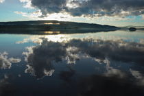 Glowing mists are rising over the shore of a quiet lake von Intensivelight Panorama-Edition