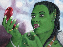 Female Orc Applying War Paint Makeup Fantasy Art by Ted Helms