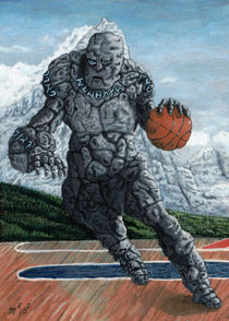 Stone Golem Playing Basketball Sports Fantasy Art by Ted Helms