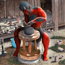 Ogre Potter Making Japanese Pottery Fantasy Art by Ted Helms