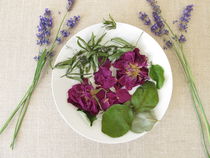 Wohlriechendes Duftpotpourri mit Rosenblüten, Waldmeister, Quittenblättern und Lavendel von Heike Rau