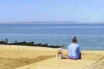 Girl On Beach with Dog by Robert Deering
