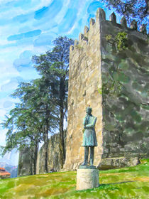 Stadtmauer von Porto mit Statue. von havelmomente