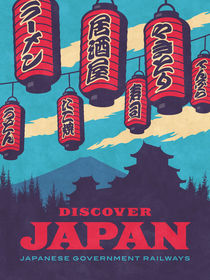 Japan Tourism Lanterns Castle Mt Fuji - Blue by tetsujin28